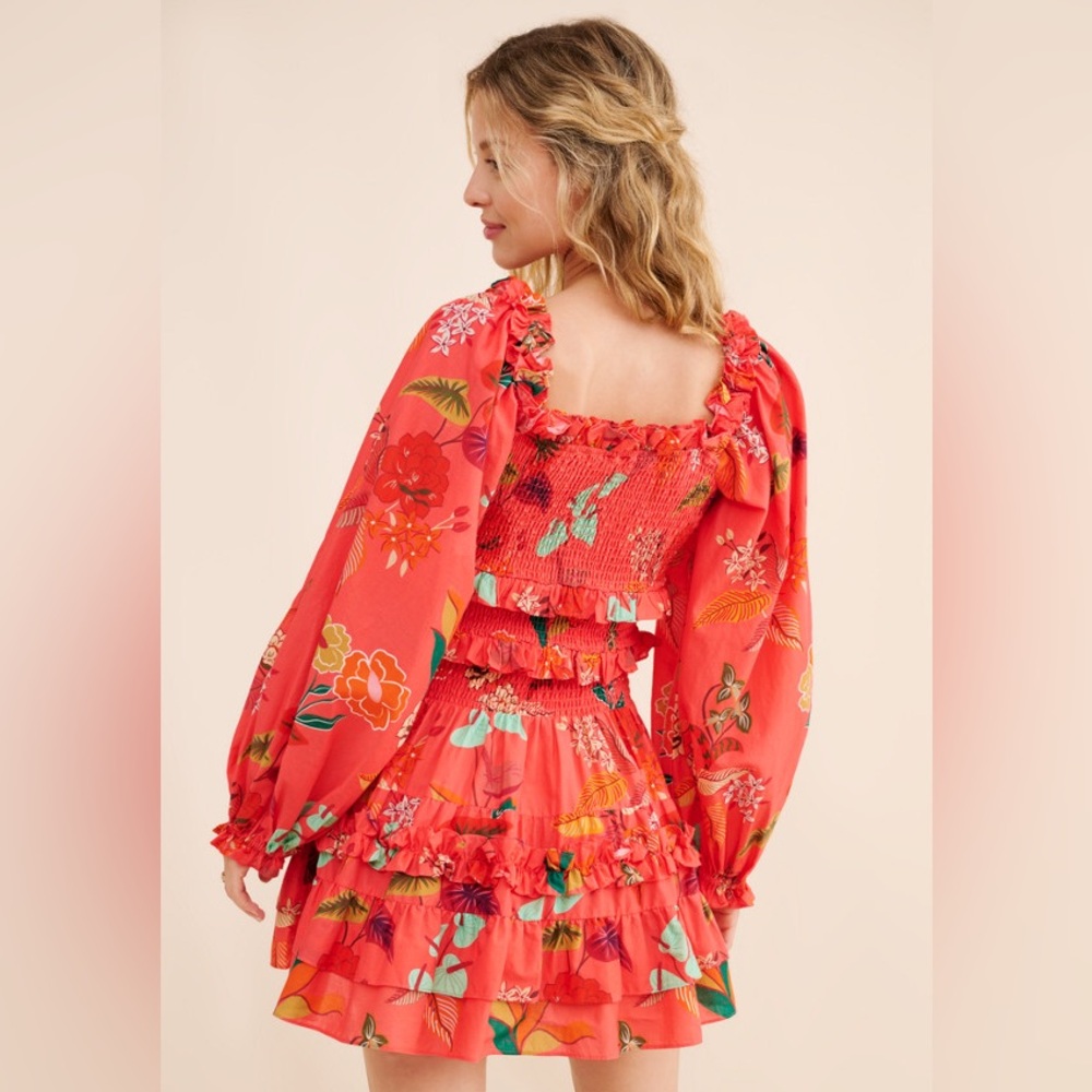 FARM Rio Smocked Ruffle Mini Dress, BNWT - Picture 2 of 4